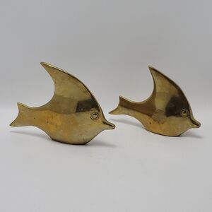 Vintage MCM Solid Brass Angel Fish Figurine Shelf Sitters Ocean Life Sculpture